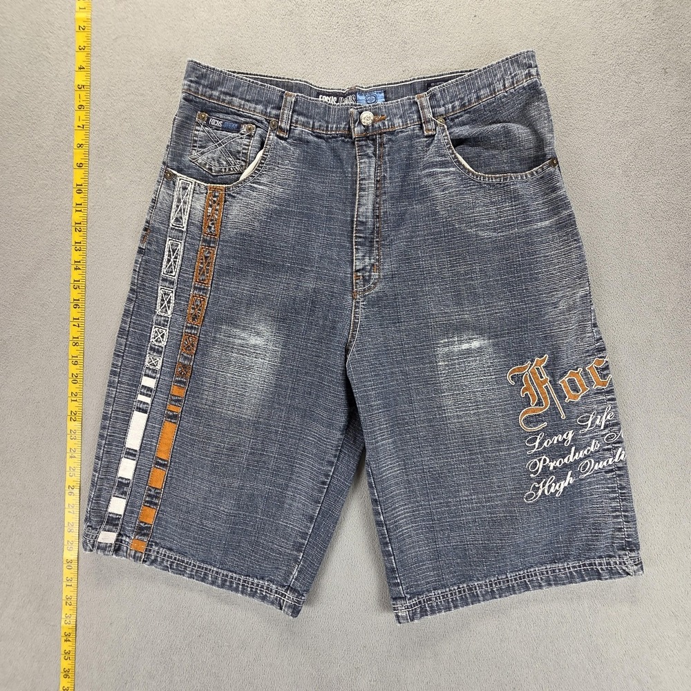Focus Jeans Shorts Mens 34 Blue Denim Baggy Skater Y2K Hip Hop Grunge
